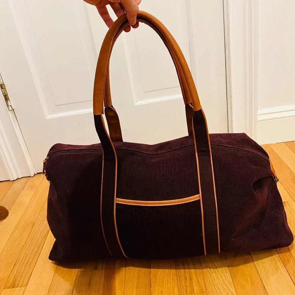 Vintage 80's 90's Corduroy and Leather Large Duffle Bag
